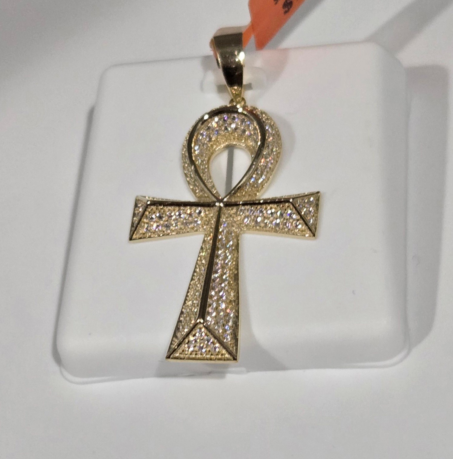 Solid 925 Sterling Silver MOISSANITE 2.0ctw PENDANT Ankh Cross, 14k Gold Vermeil