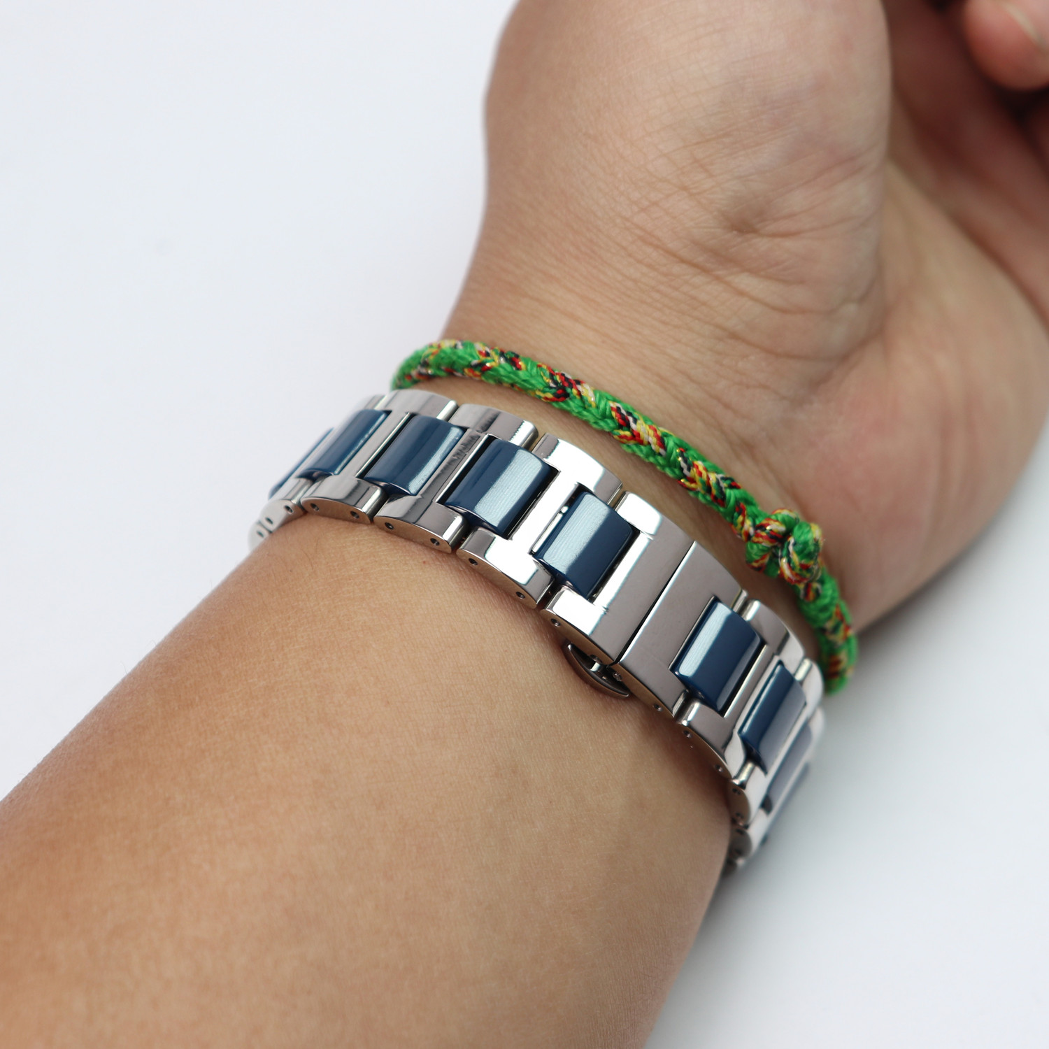 18MM Stainless Steel +Black Blue Green Brown Ceramic Watch Band Replace Strap