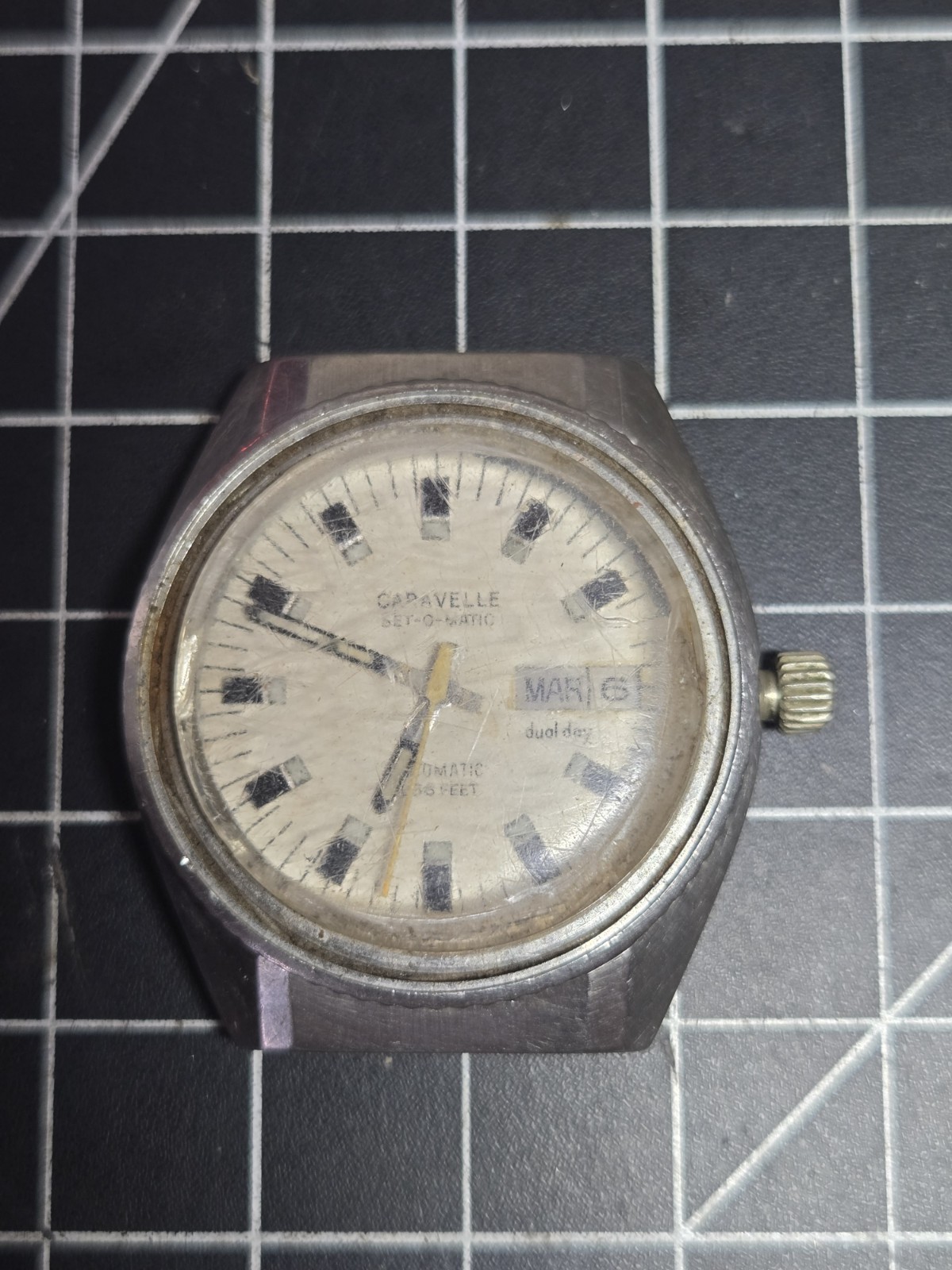 vtg caravelle set o matic 666 diver 1053.50 white dial watchmaker estate