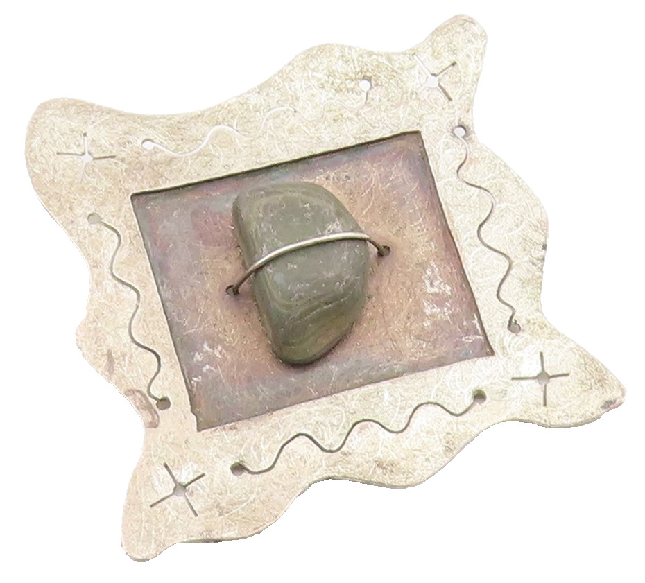 J. BENINATO 925 Silver Vintage Wire Wrapped Stone Framed Brooch Pin BP3668