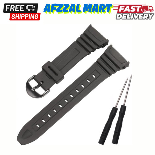 Resin Replacement Watch Band Compatible with Casio W-96H Mens Black Resin Strap