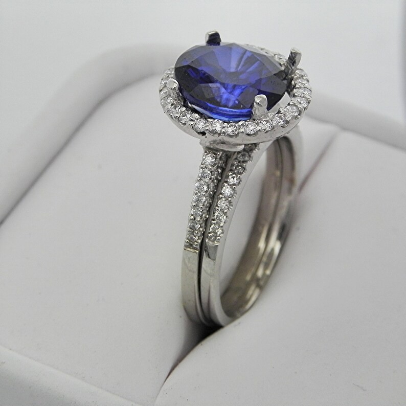 3.50 Ct Round Cut Natural Sapphire & Diamond Wedding Ring 14K White Gold Size 7