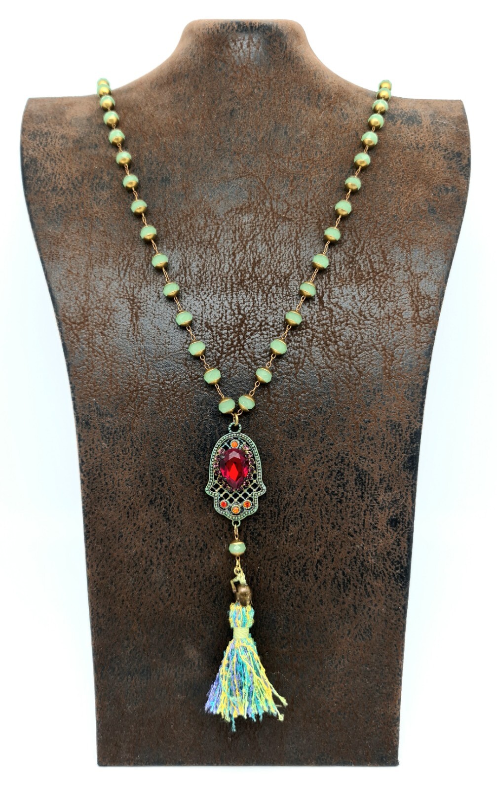Beautiful Long Necklace With Hamsa Pendant With Crystals By Michal Negrin