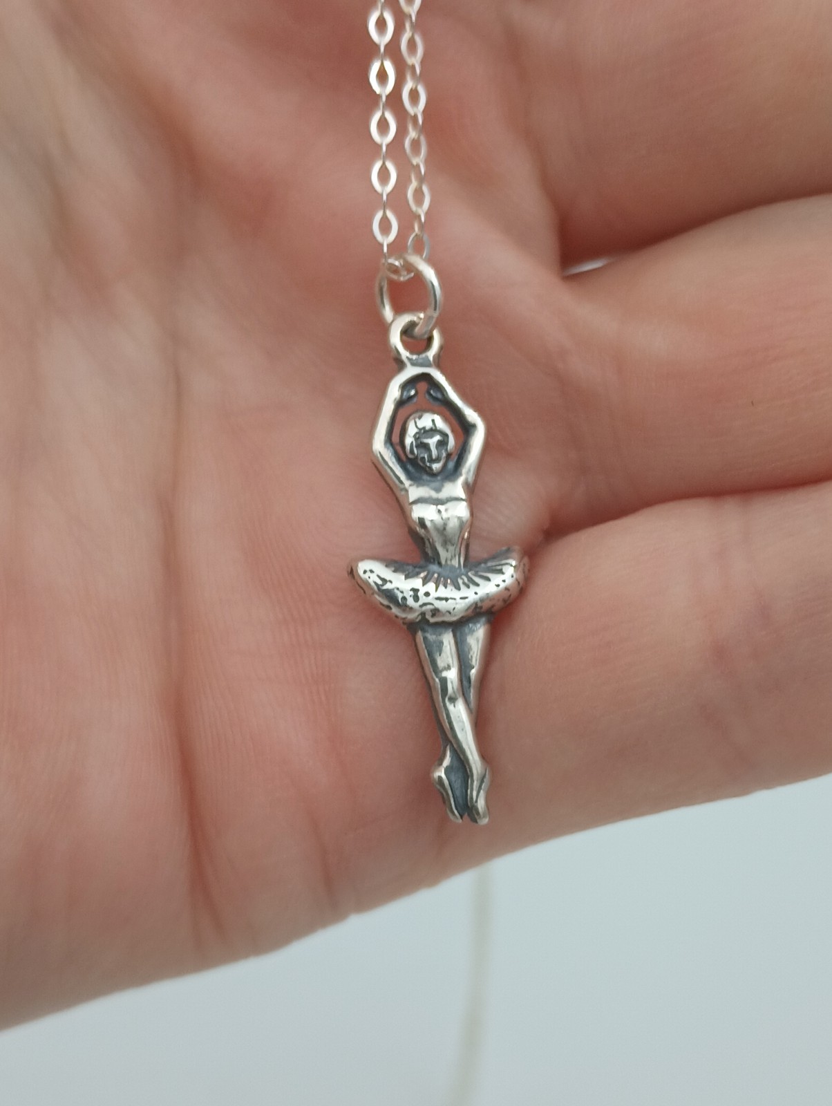 ballerina necklace sterling silver 18″ chain Ballet pendant 925 dance .925