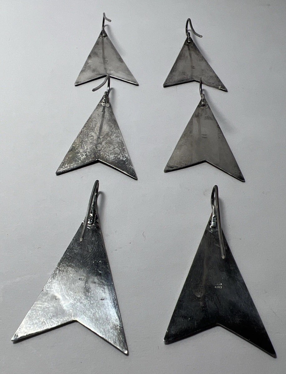 VTG (1 Pair) Sterling Silver 925 & 750 (18K) Gold Shape Pattern Hook Earrings