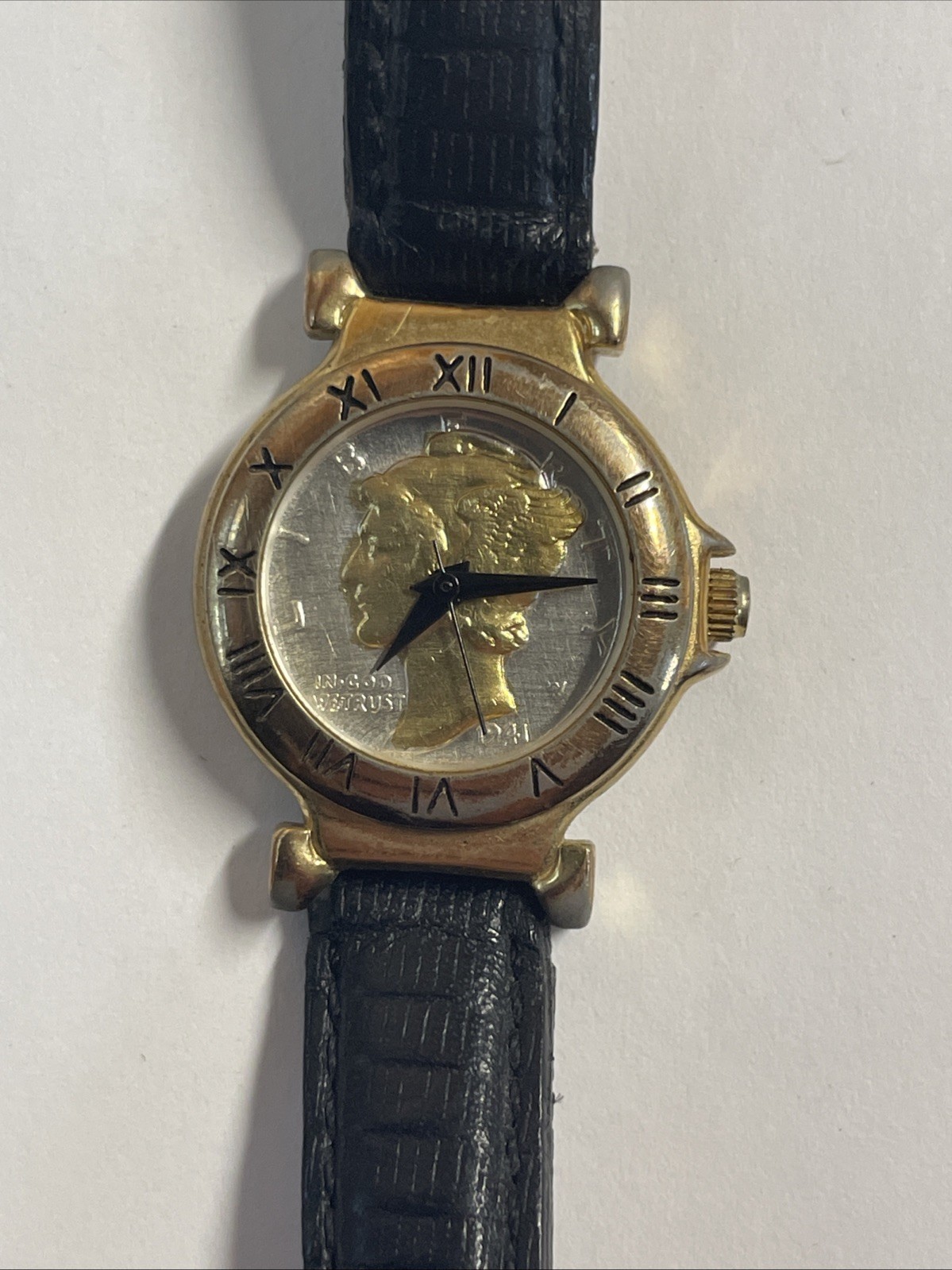 Waltham Limited Edition 1 0f 5000 Mercury Dime Gold Plated Watch Vtg. 90% Silver