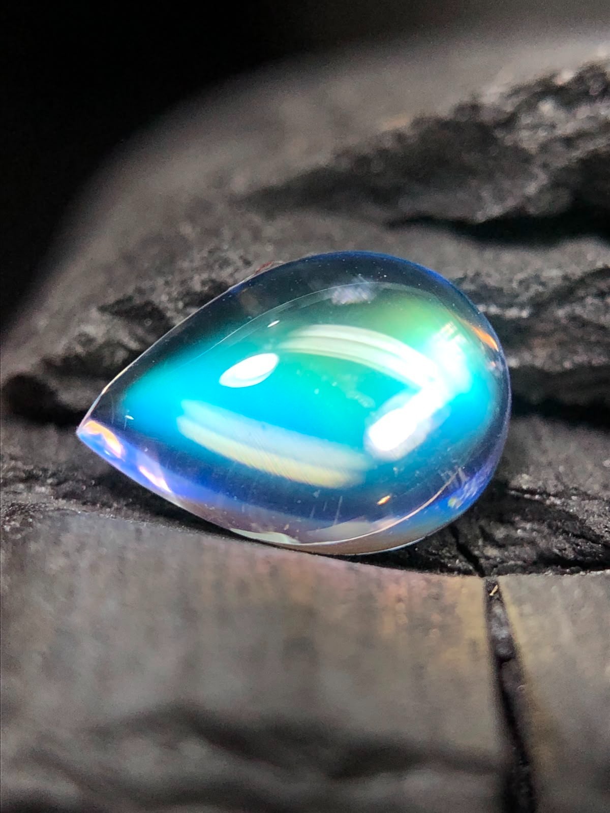 Natural Madagascar Moonstone 10×7 MM White Color With Blue Fire Pear Cabochon