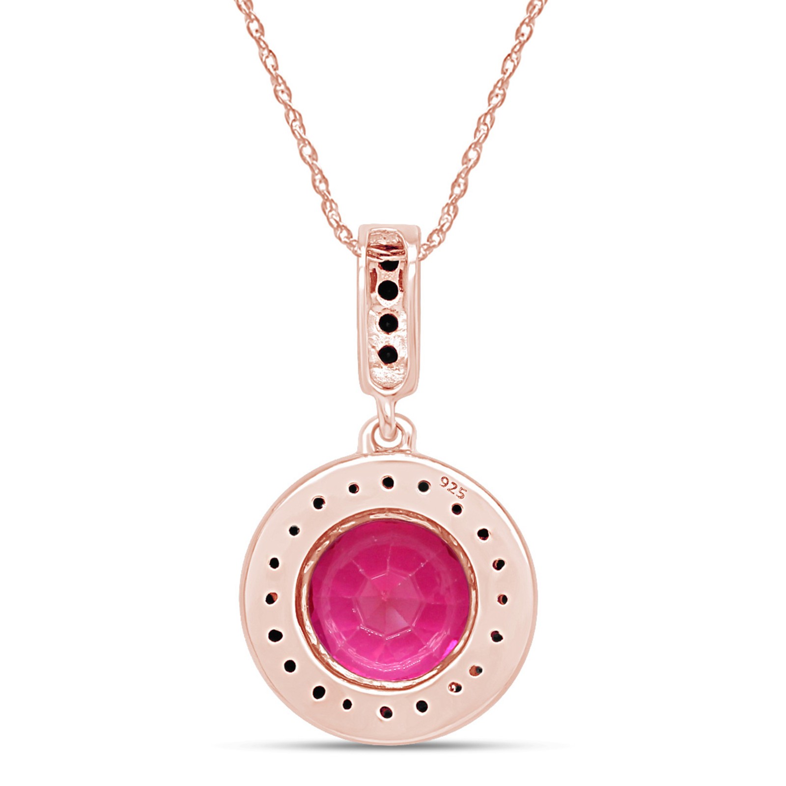 Simulated Pink Ruby & Black Spinel Dangle Pendant Necklace 14k Rose Gold Plated
