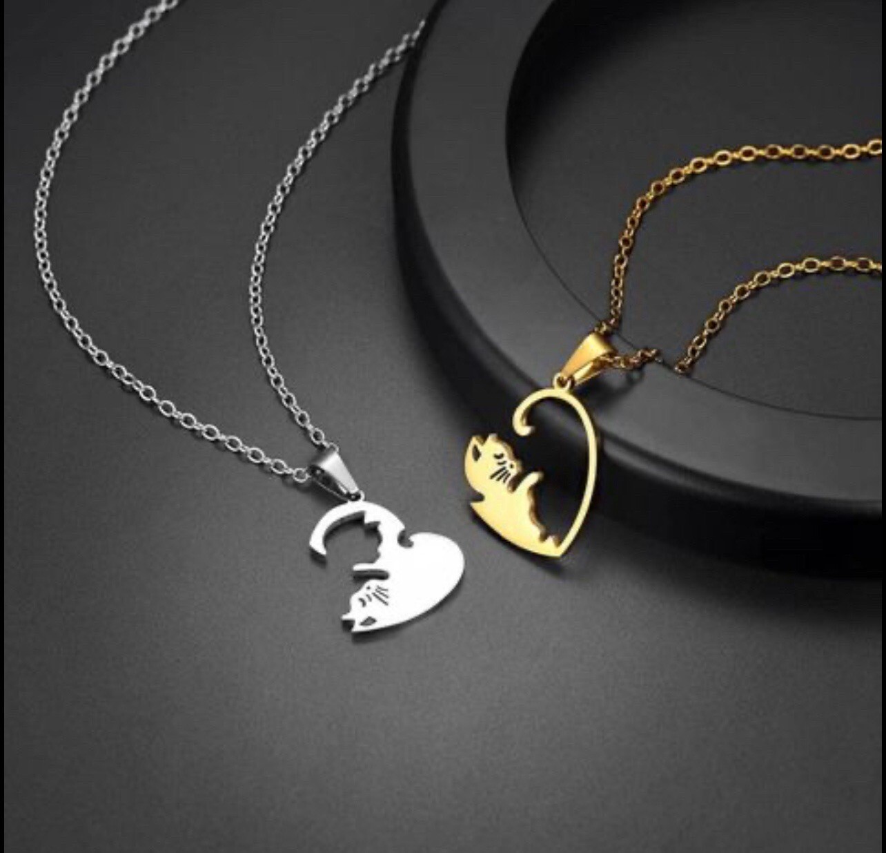 Yin & Yang Cat Necklaces 2 Pieces 💔 Available In Black & Silver & Gold & Silver