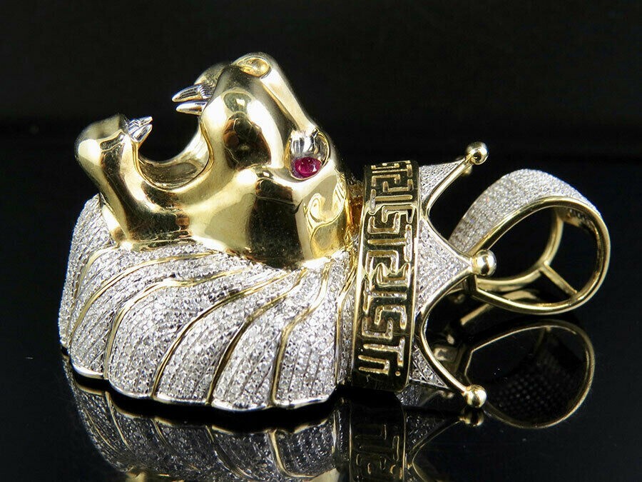 Mens Hip Hop Jewelry 14K Gold Plated 1.20Ct Lab Created Diamond Lion Head Pendat
