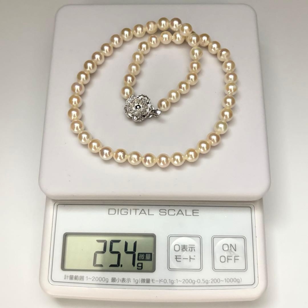AKOYA PEARL NECKLACE 6.5 7.0MM REAL PEARL WHITE HIGH LUSTER SILVER CLASP JAPAN
