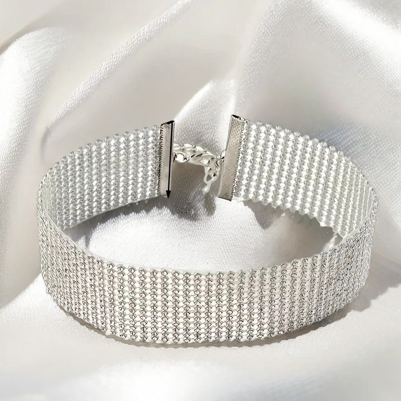 Silver Rhinestone Choker Necklace Short Bling Club Party Jewelry for Women