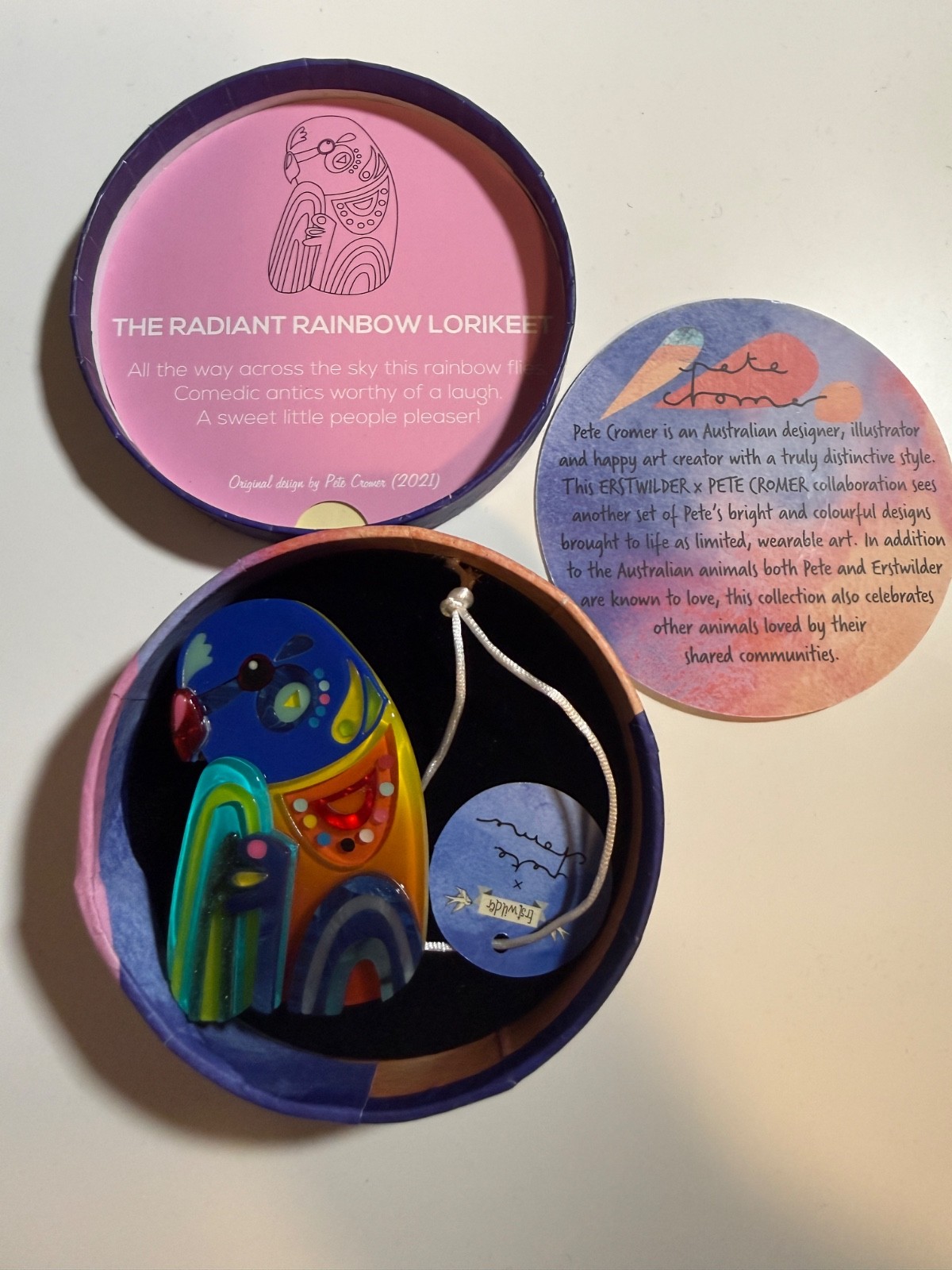 The Radiant Rainbow Lorikeet Brooch Erstwilder x Pete Cromer Australian Bird Pin