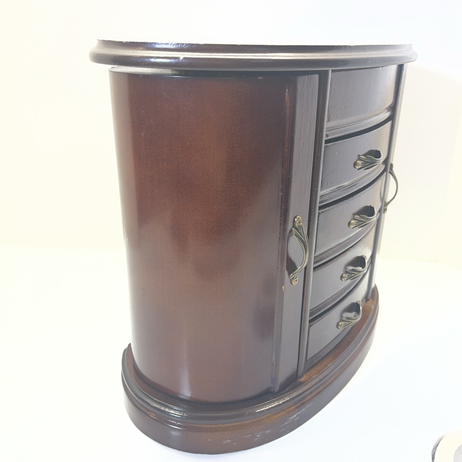 Jewelry Box 112”x11”x 6.5” Ring Tray Necklace Hooks Doors 4 Drawer Mirror Dark