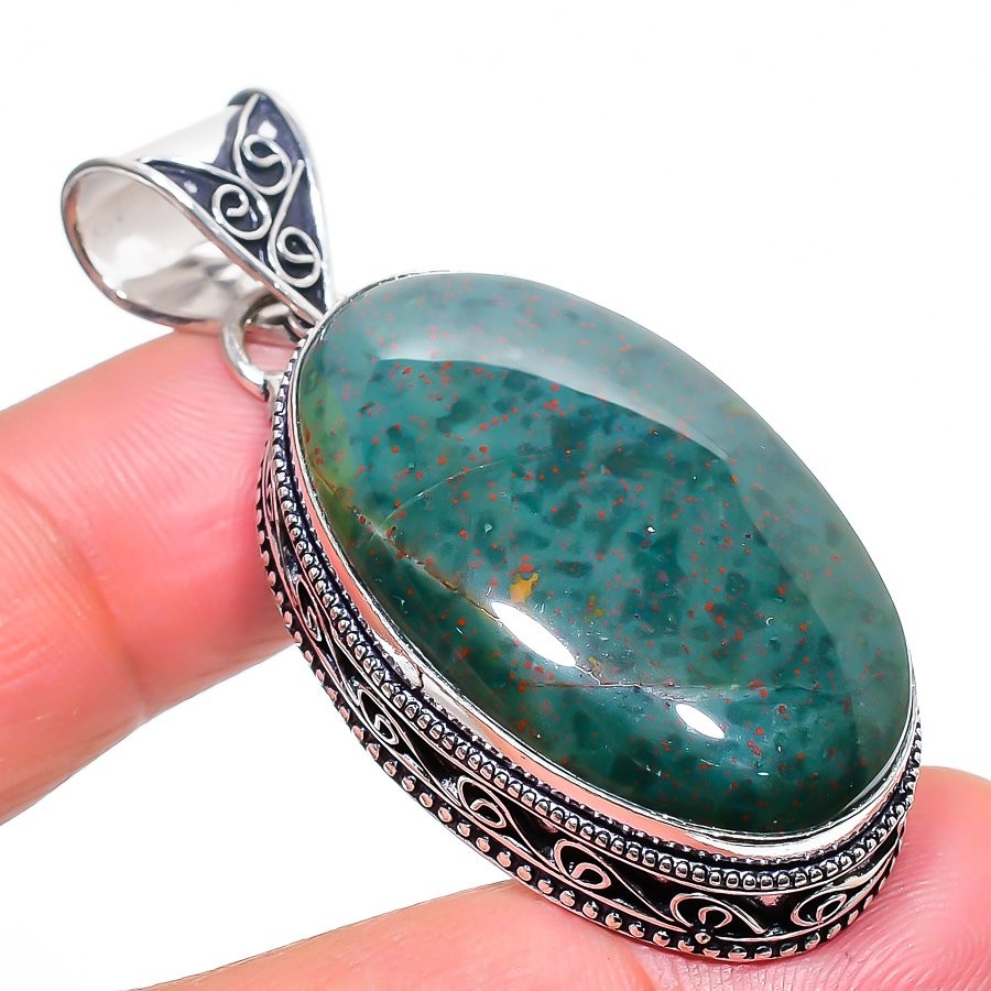 Bloodstone Gemstone Pendant Handmade Wedding Gift Vintage Jewelry 2.10″ VP 2922