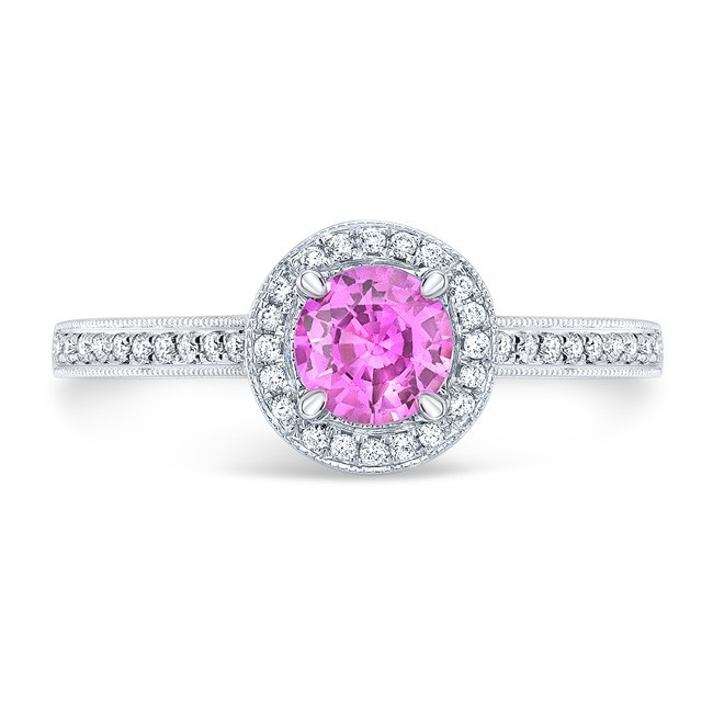 Pink Sapphire Diamond 14K White Gold Beaded Ring Certified Natural 0.82 CTW