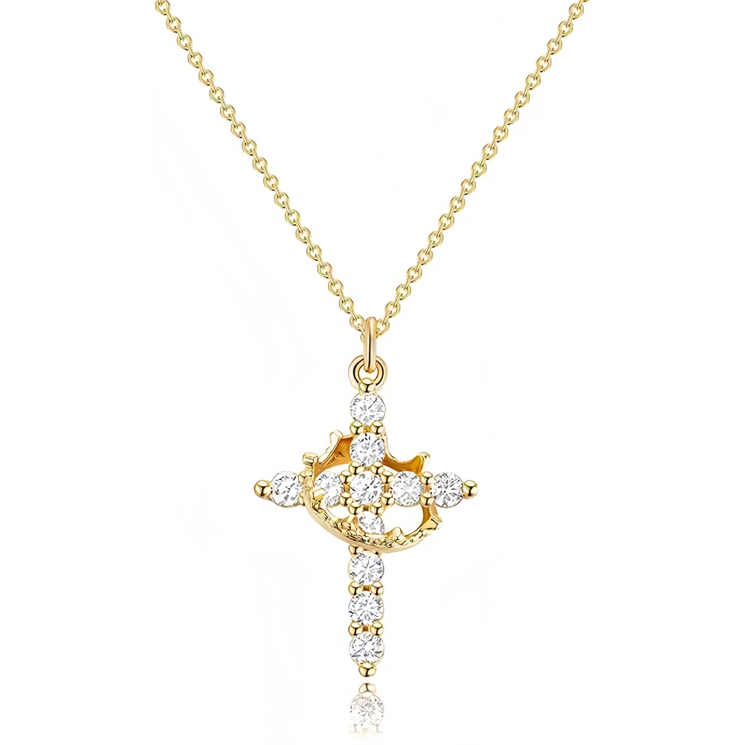 Crown Cross Necklace for Women 18K Gold Plated Crown Cross Pendant Necklace Simp