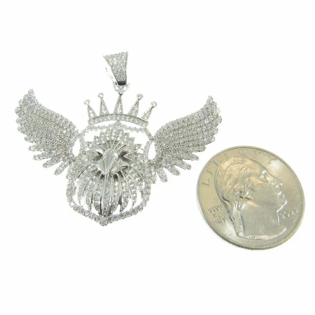 Men’s Round Cut Real Moissanite 14K White Gold Plated Crown Eagle Pendant