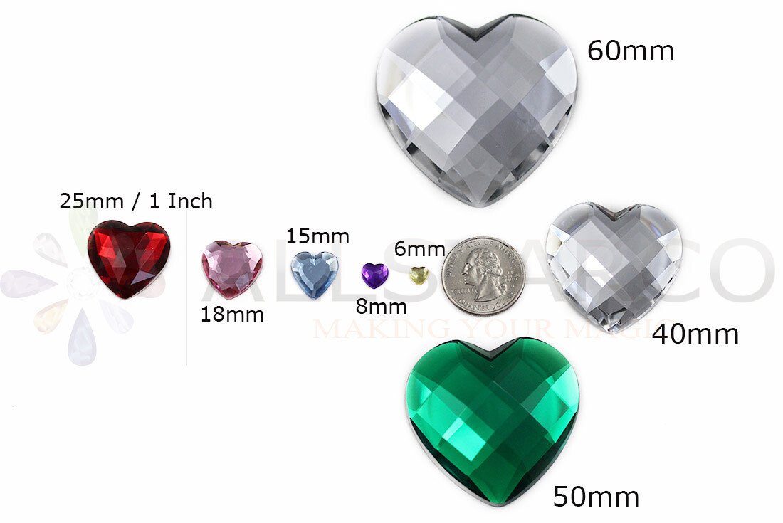 15mm Assorted Colors Flat Back Heart Acrylic Rhinestones Gems Crafts 120 Pieces