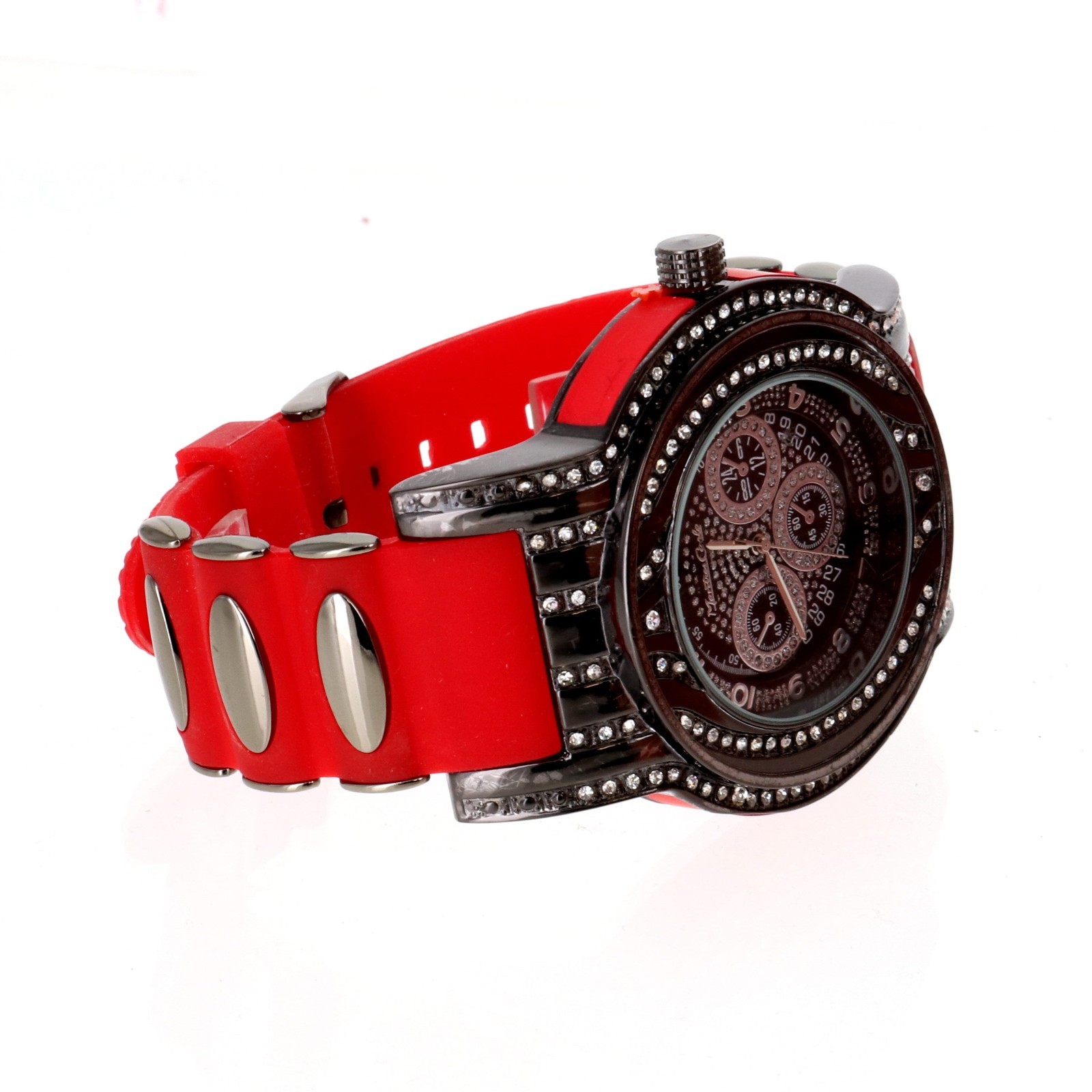 Men’s Oversize Watch Black Finish Red Silicone Band 54mm in Diameter