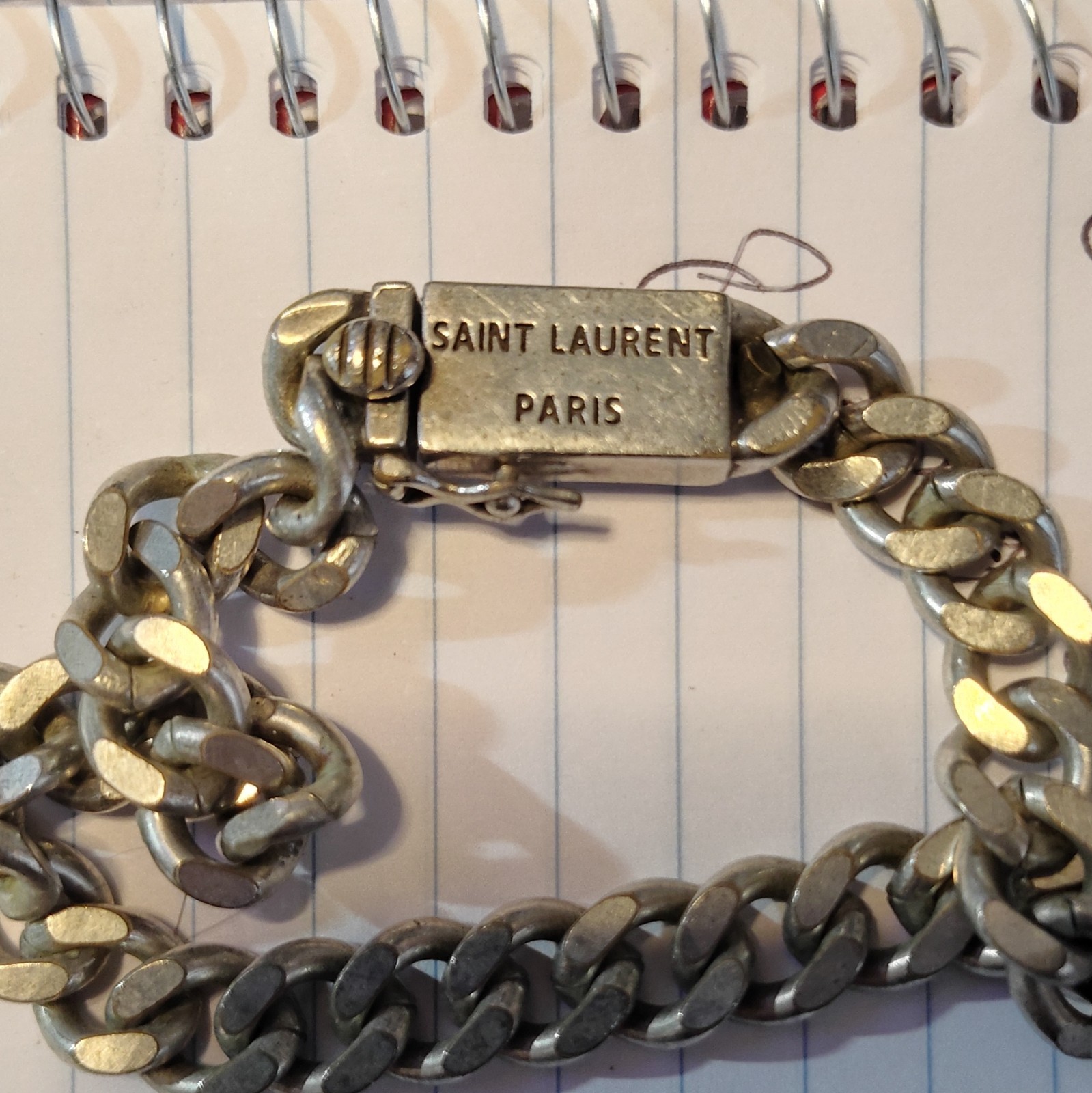 Saint Laurent Paris Silver Tone Curb Link Chain Bracelet, Box Closure, Signed