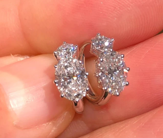 IGI 6.00 Ct Oval EF/VS1 Lab Grown Diamond Women Huggies Earring 14K White Gold