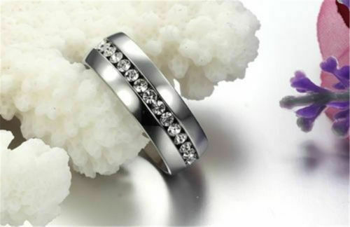 Men/Women CZ Couple Stainless Steel Wedding Ring Titanium Engagement Band 6-13
