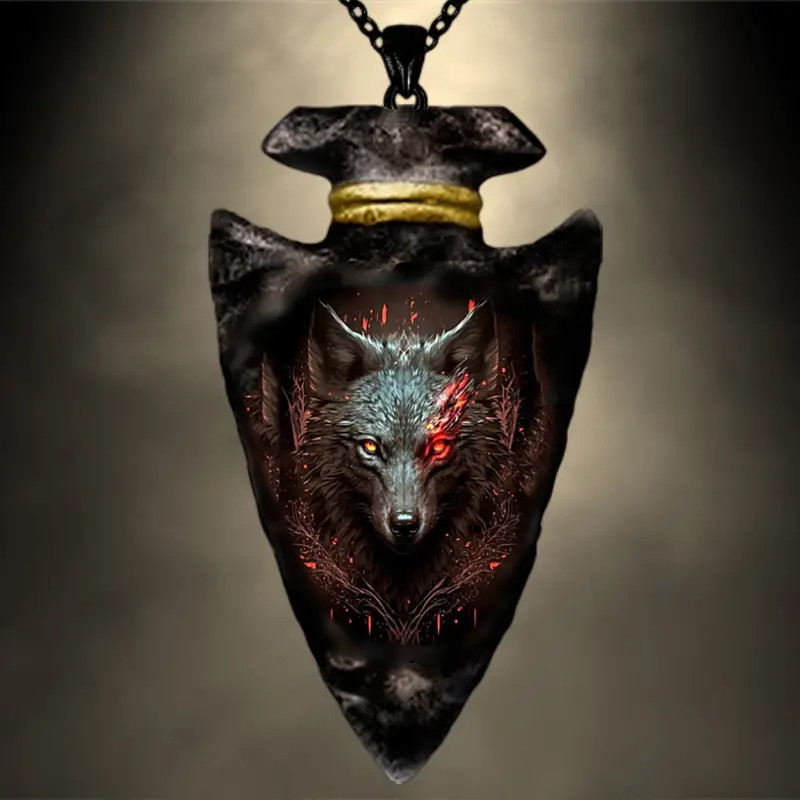 Wolf Hell Arrow Head Necklace Native American Jewelry Nature Pendant