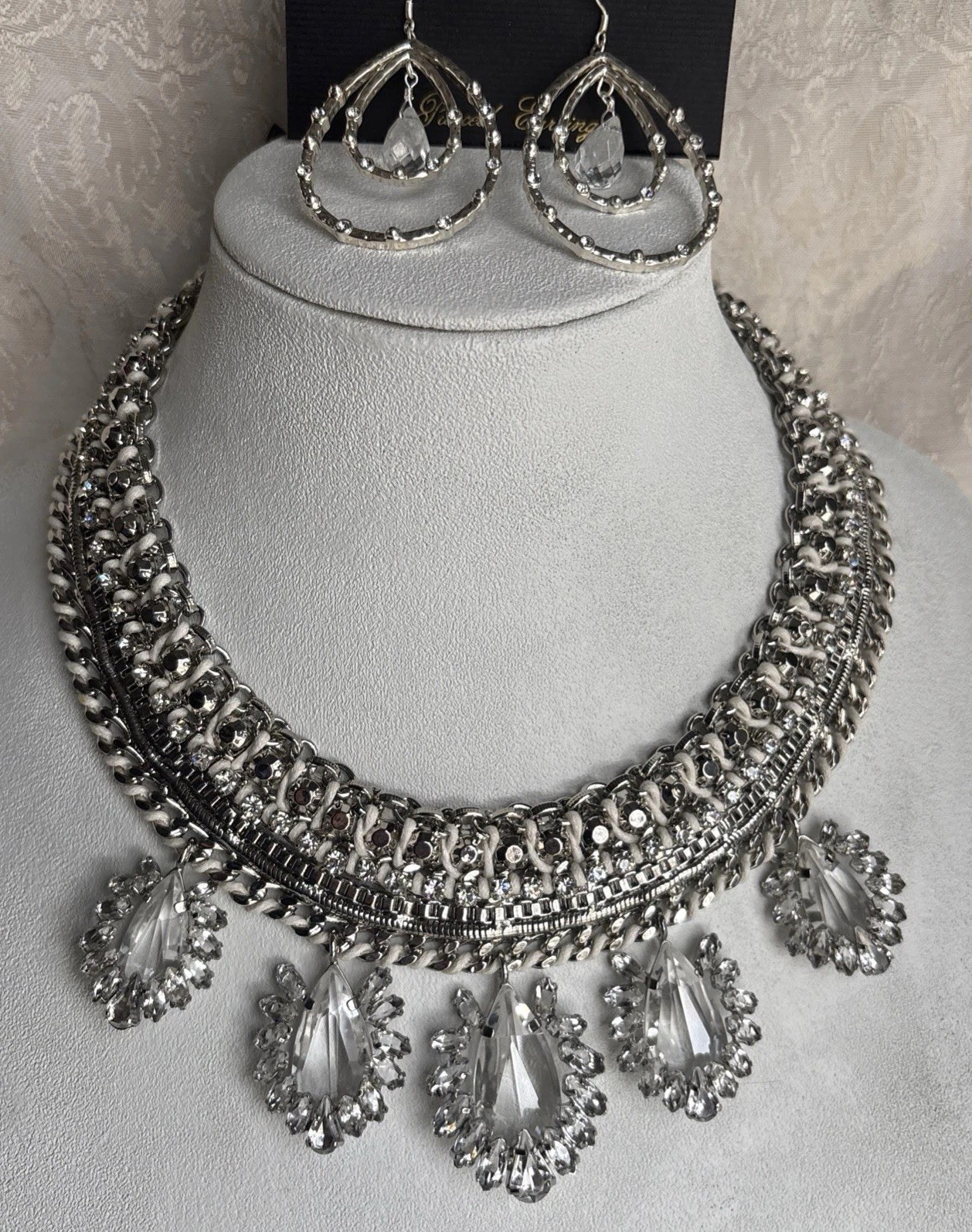 Park Lane Chandelier Earrings Satin Matte Silver Tone & Bcbg Necklace See Pics