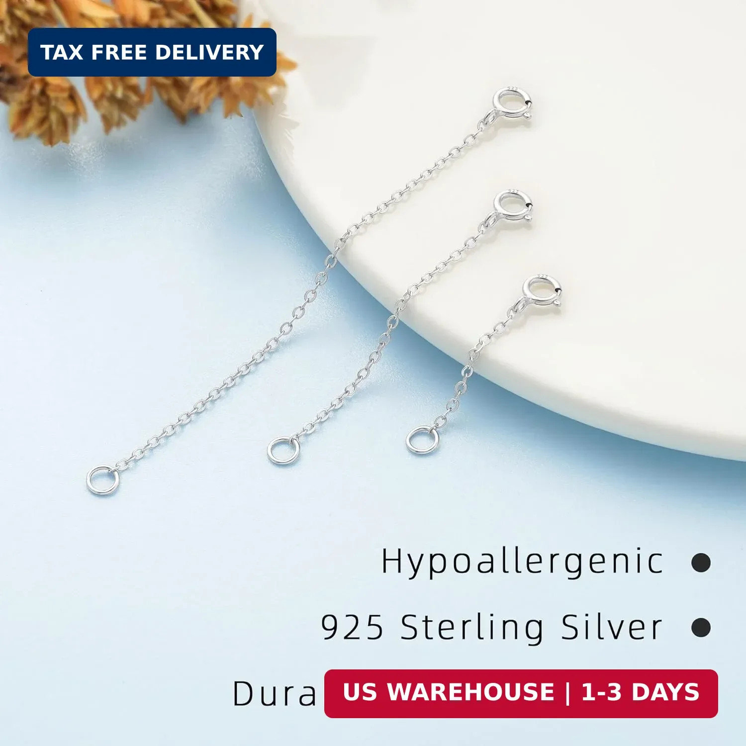 Sterling Silver Necklace Extenders Set – 3 Sizes for Perfect Fit