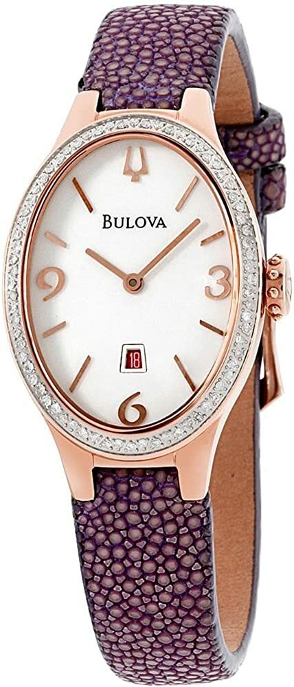 Bulova 98R198 72 Diamonds Rose Gold Tone White Dial Stingray Strap Womens Watch