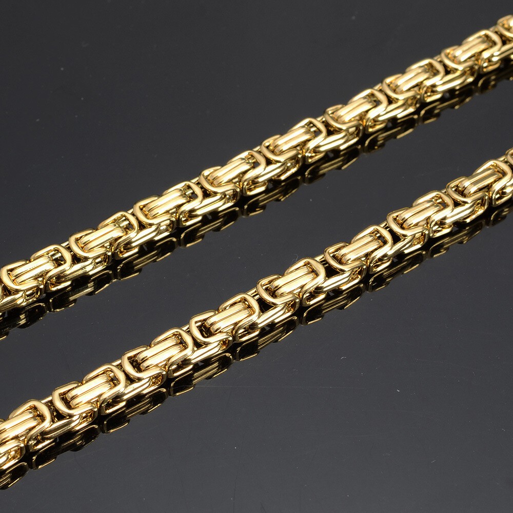 4/5/8mm Stainless Steel Byzantine Link Chain Necklace Men Gold Silver Black