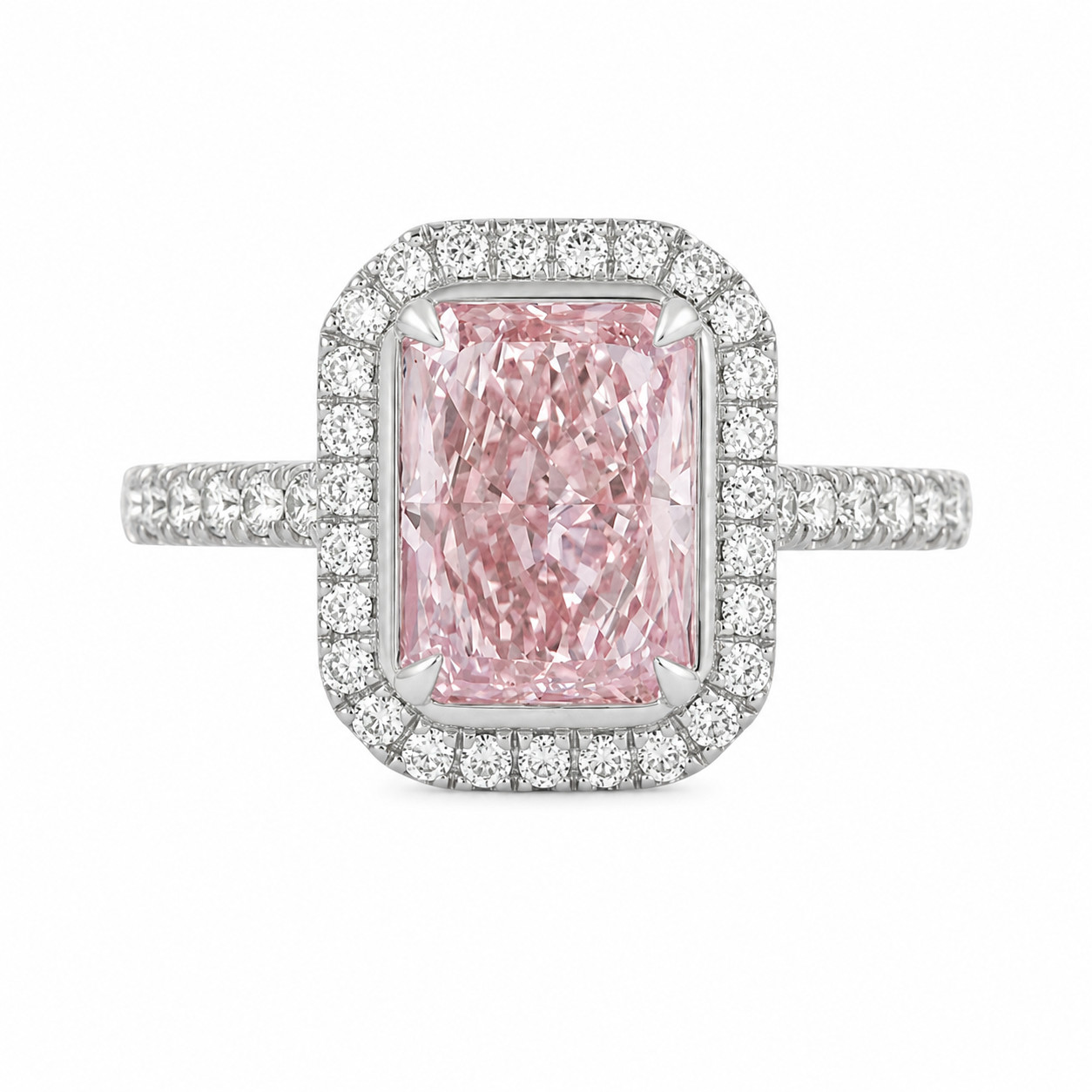 Elegant Radiant 2.70Ct Fancy Vivid Pink Lab Grown Diamond Ring 14K WG IGI