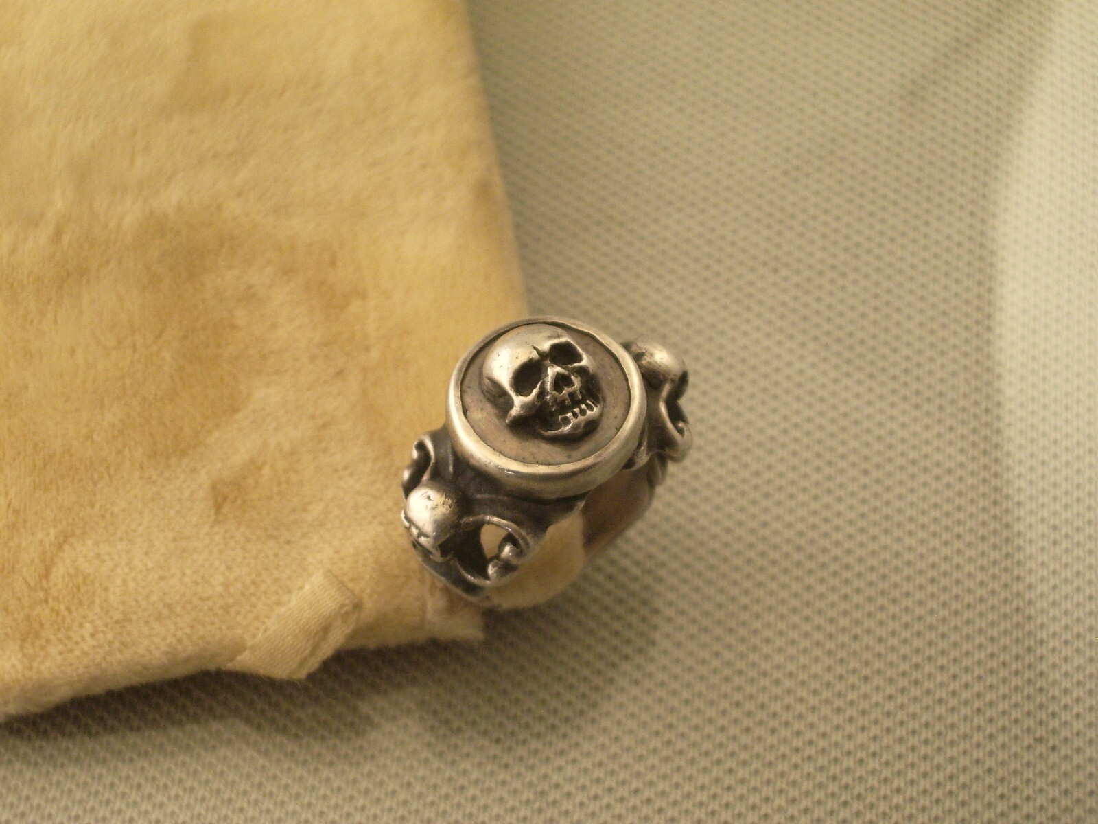 Rare antique silver Memento Mori Skull Ring Size 7.5