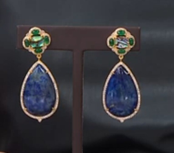 Rarities Sterling Silver Gold Plated Bue Lapis & Abalone Drop Earrings-NWT