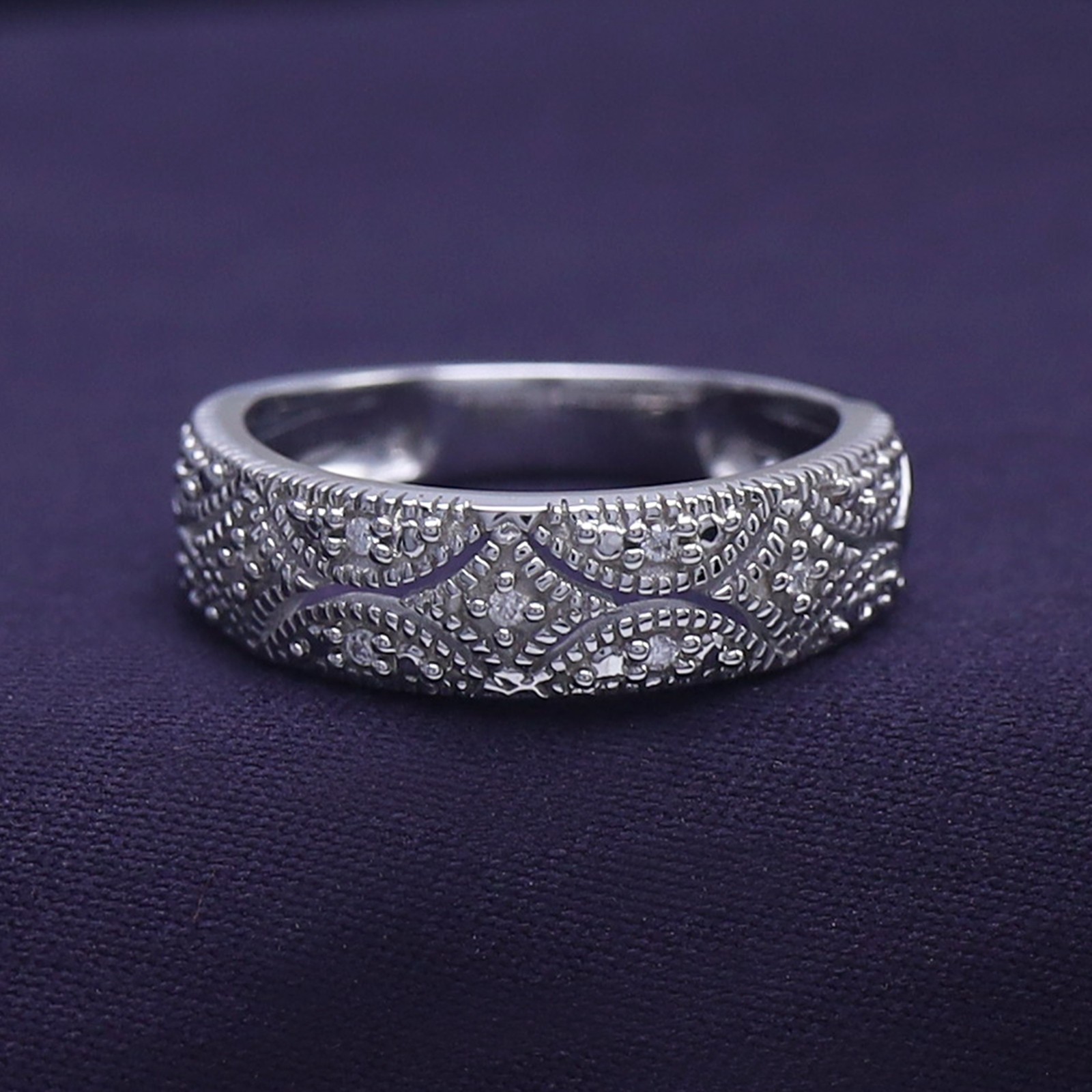 0.05 Ct Round Natural Diamond Wedding Band Ring In 14K White Gold Plated Silver