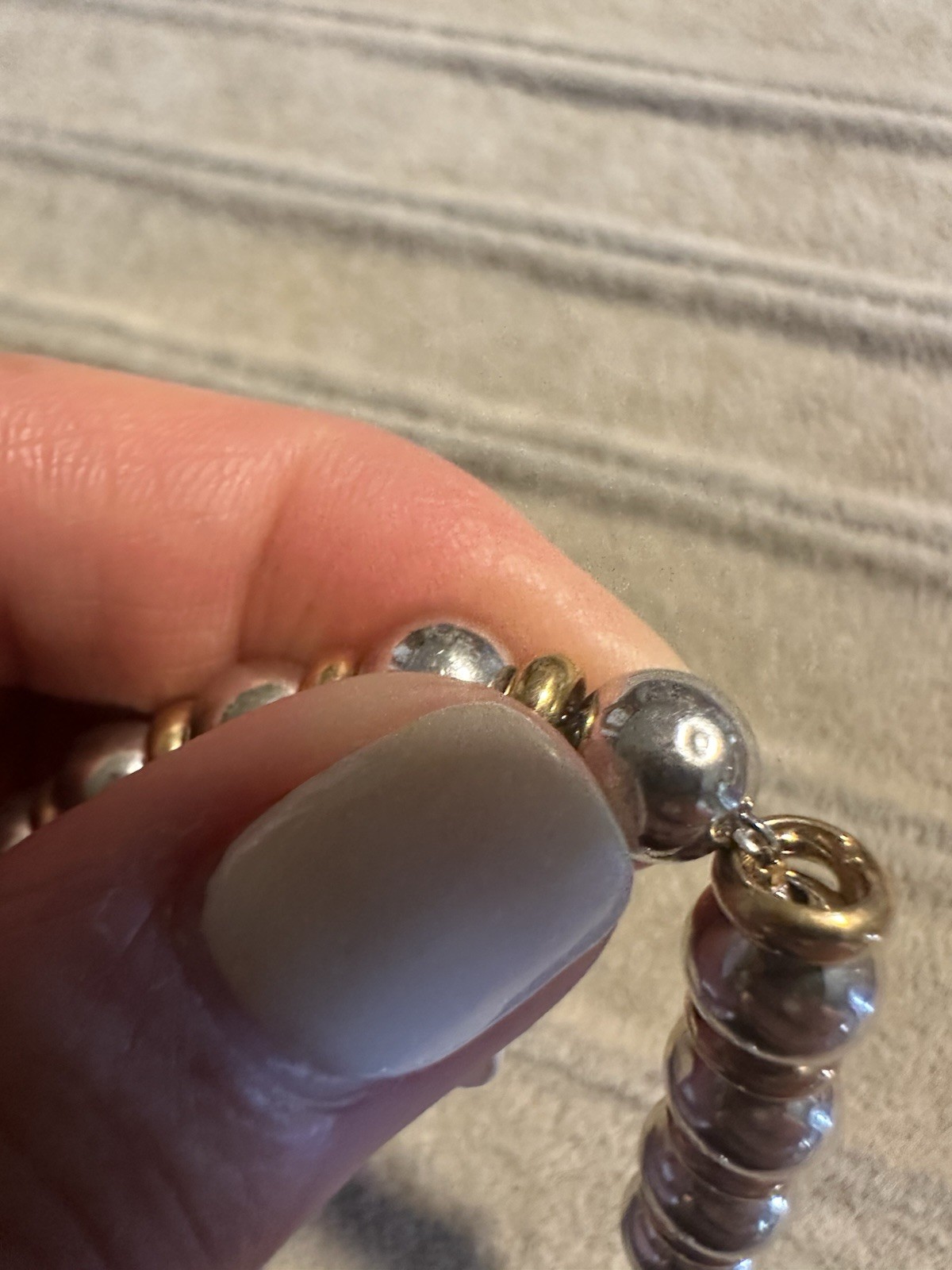Vtg Italy Signed 925 Sterling Silver 2-toned Ball Bead & Spacer Bracelet 8”