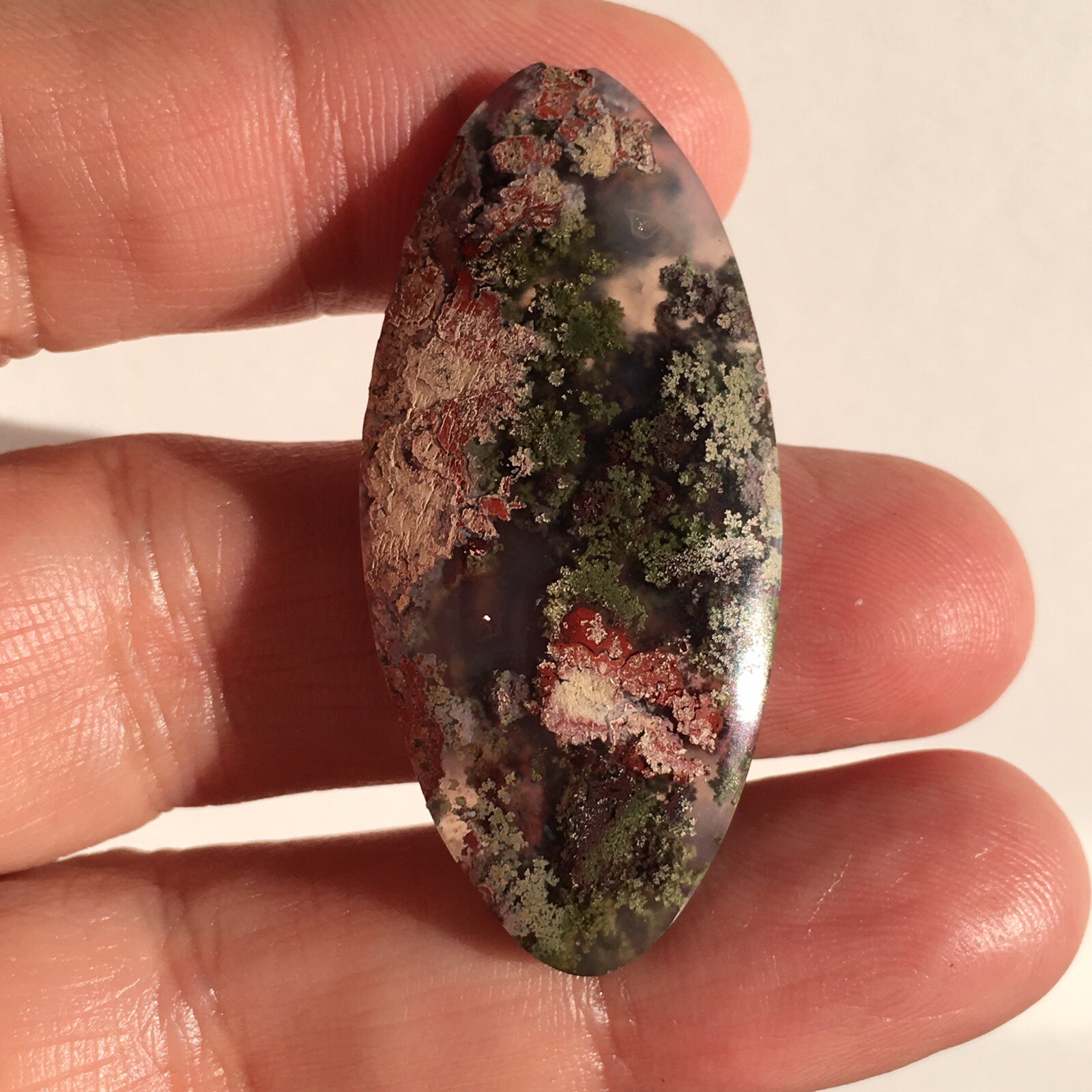 42.8×19.6x6mm Fine Garden Moss Agate Oval Cabochon Loose Picture Stone