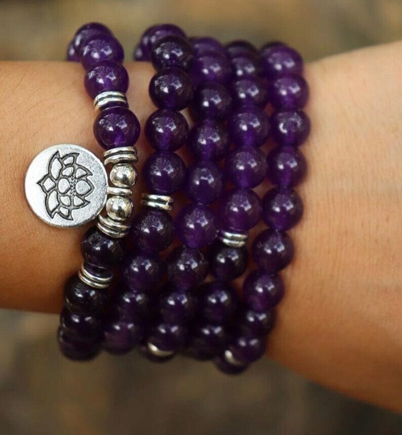 Amethyst 108 Mala Bead Prayer Healing Meditation Necklace Bracelet Talisman Gift