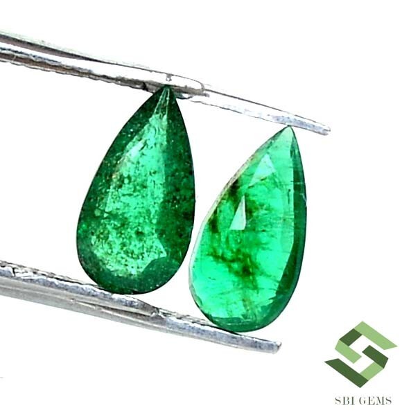 8.5×4.75×2.75 mm Natural Emerald Loose Gemstone Pear Cut Faceted Pair 1.35 Cts