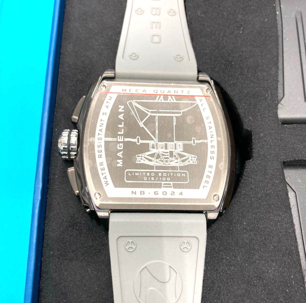 NUBEO Magellan Chronograph Watch Gray Rubber Strap 48mm Ltd Ed NB-6024