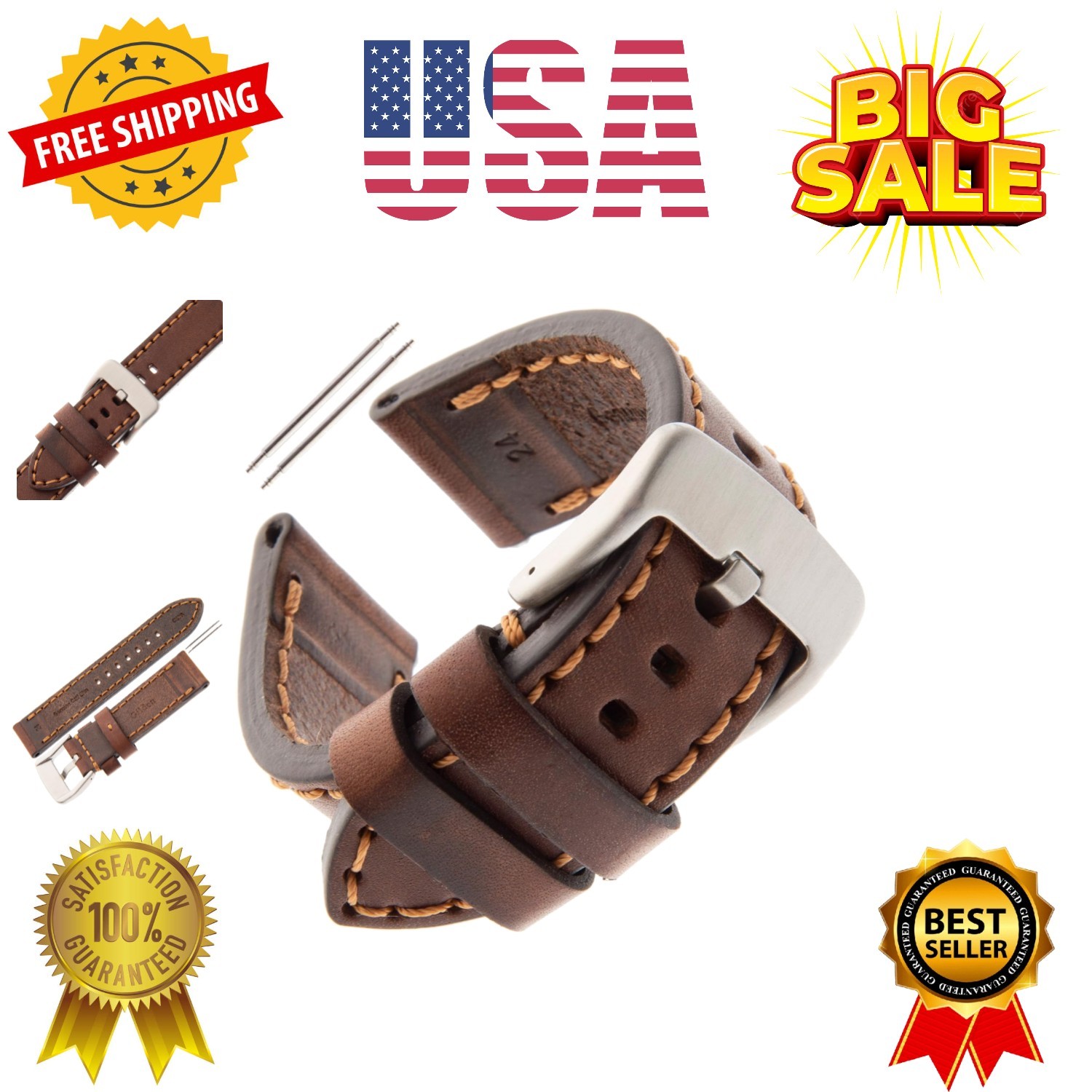 18-28mm Gents Thick and Heavy Sport Calfskin Leather Watch Strap TS62