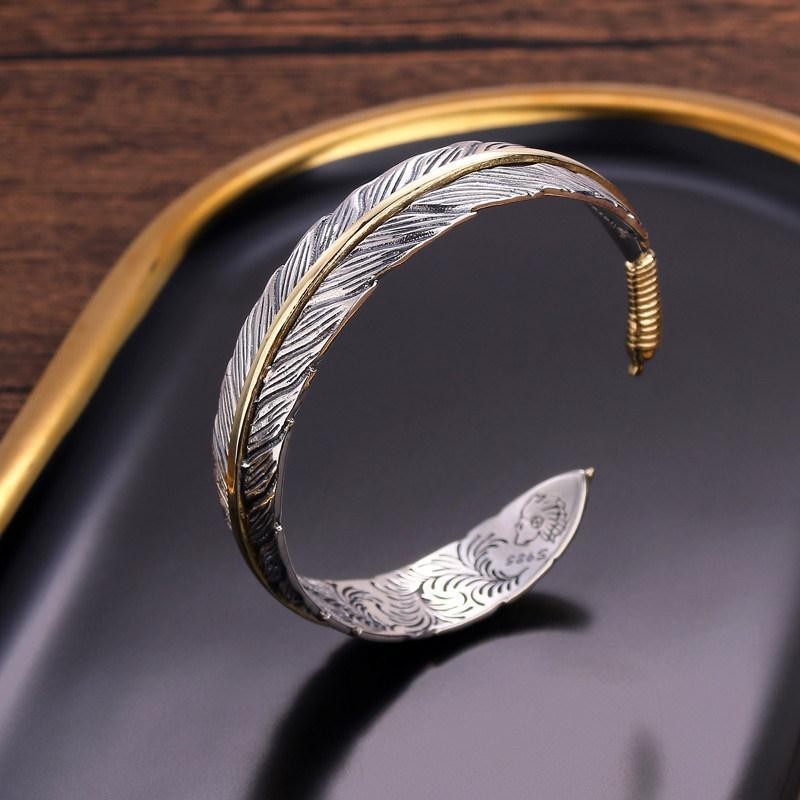 Men’s Silver Feather Adjustable Bangle Cuff Bracelet Fashion Retro Jewelry USA