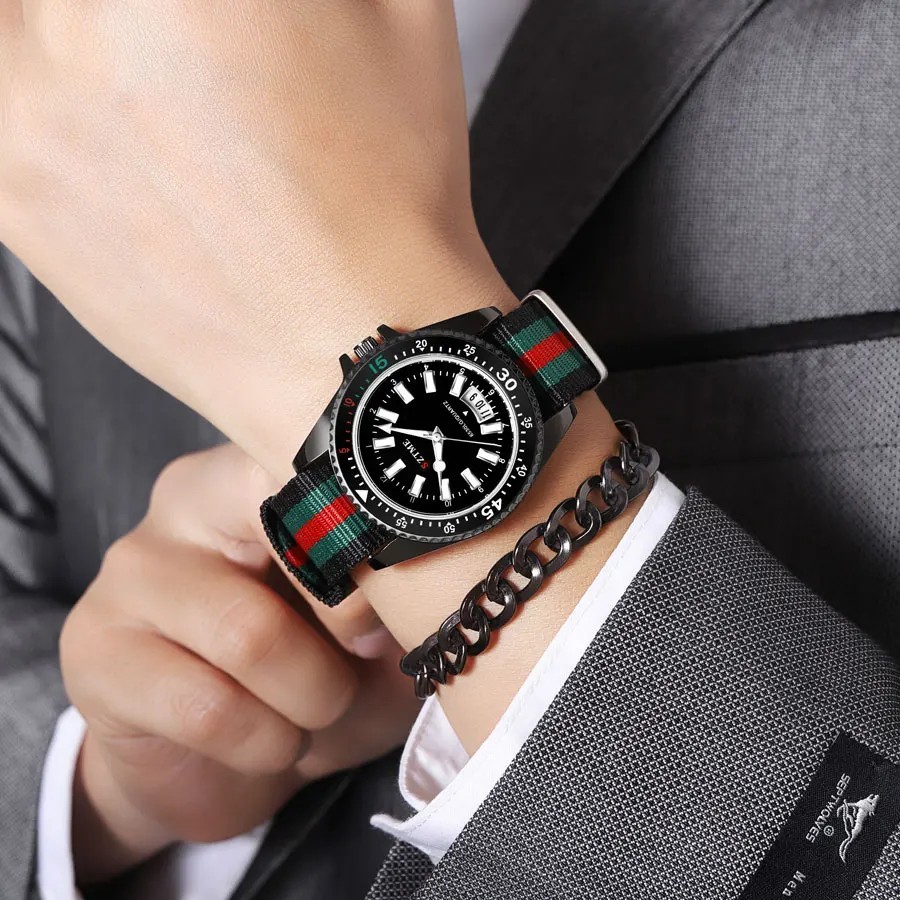 Mens Fashion Watch Quartz Wrist Watch Casual Business Nylon Strap Accessories