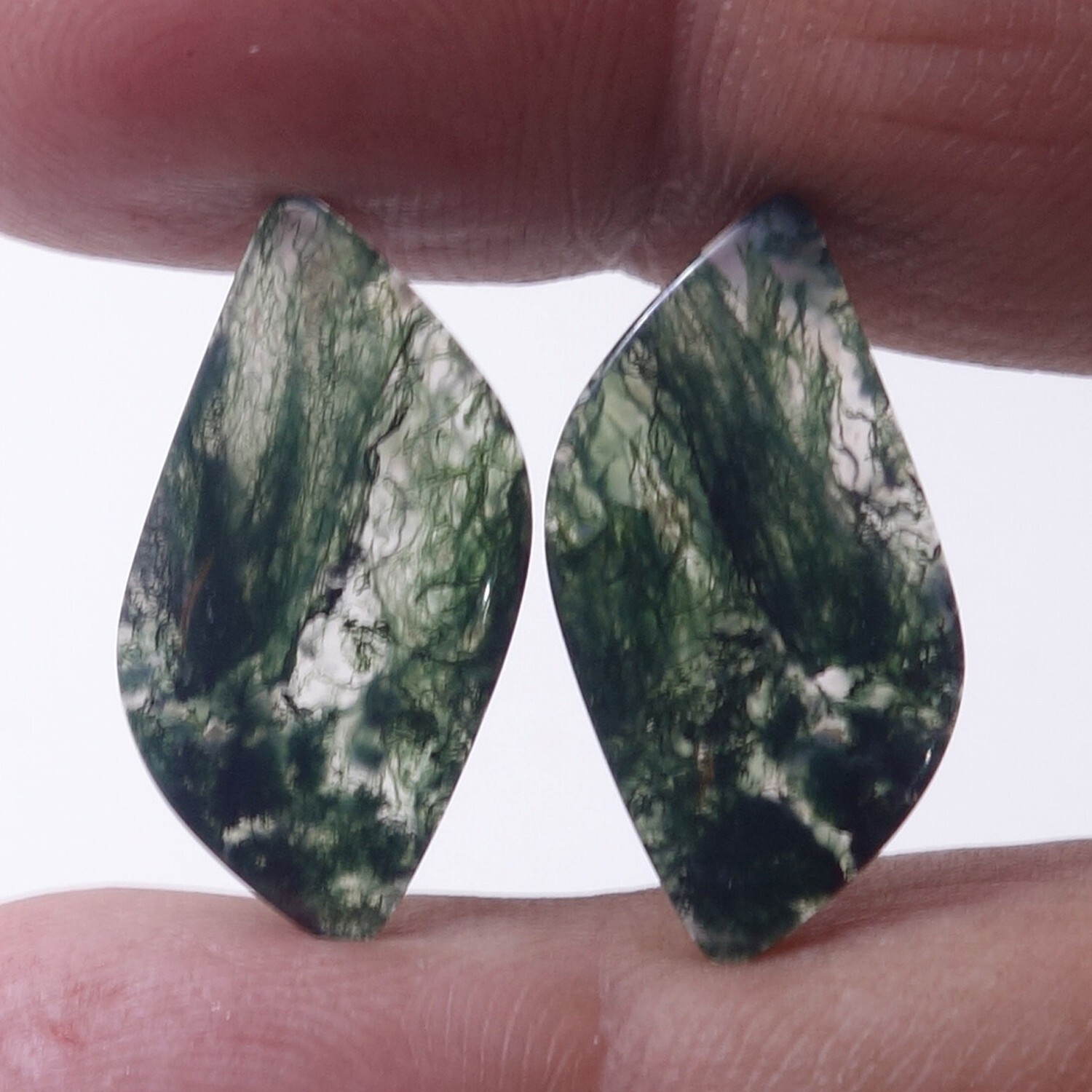 13.90 Cts Natural Green Moss Agate Gemstone Fancy Earrings Cabochon Matched Pair