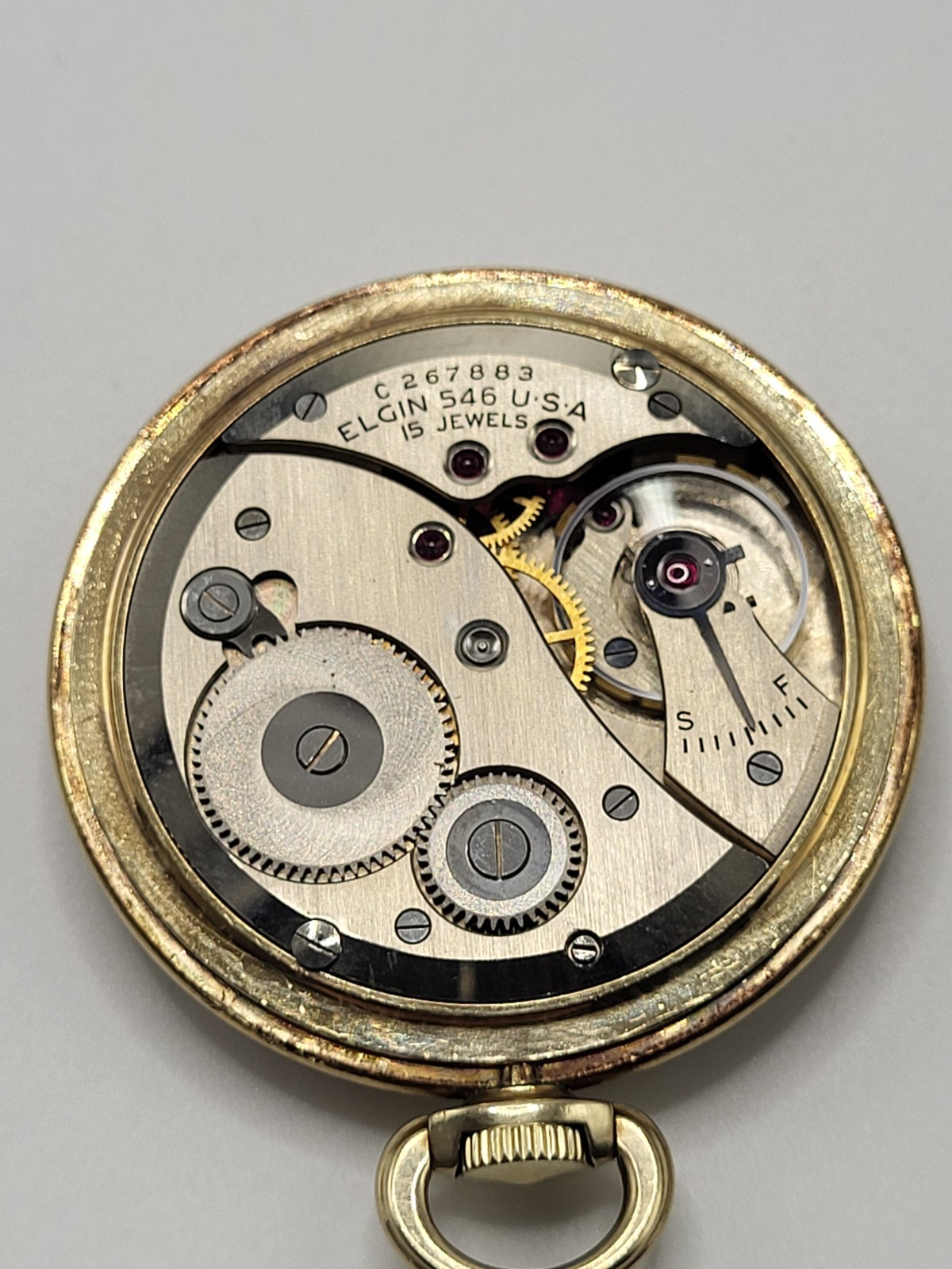 44MM Vintage 1948 Elgin 546 Dura Power Pocket Watch 15 Jewels 10K GF Working