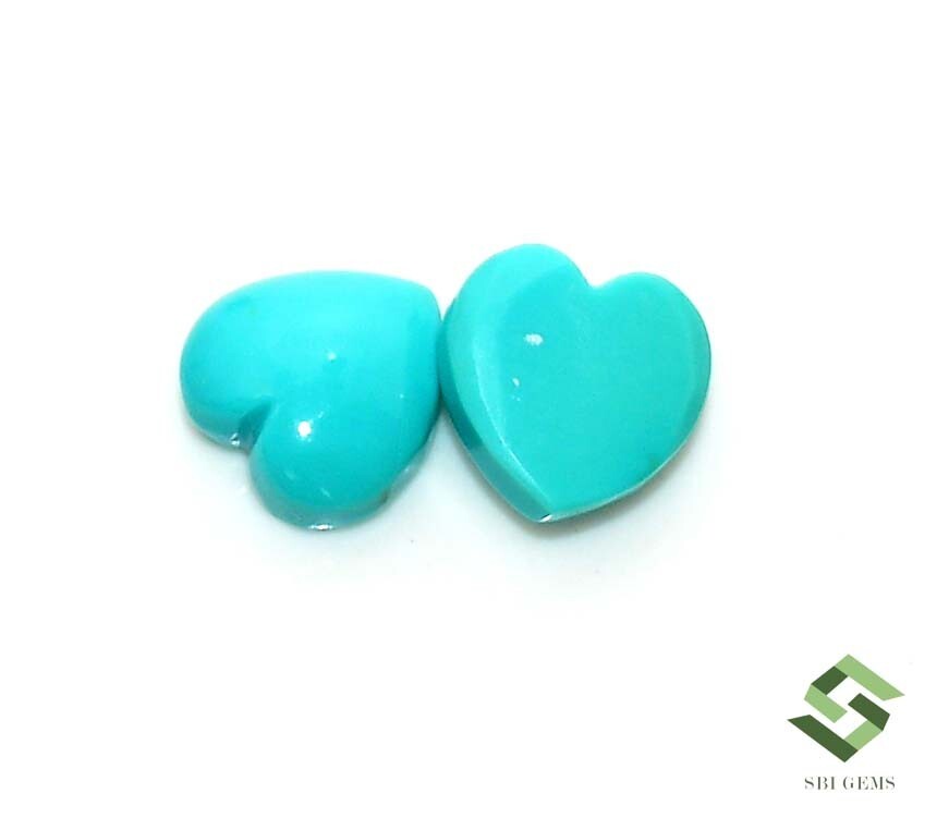 8×8 mm Natural Turquoise Heart Shape Cabochon Pair 3.26 CTS Certified Gemstones