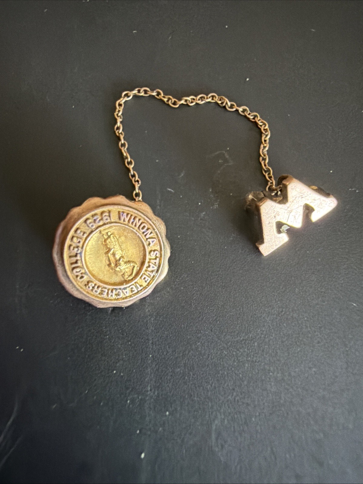 Antique Vintage Winona State Teachers College Minnesota 1929 10K Gold Pin Chain