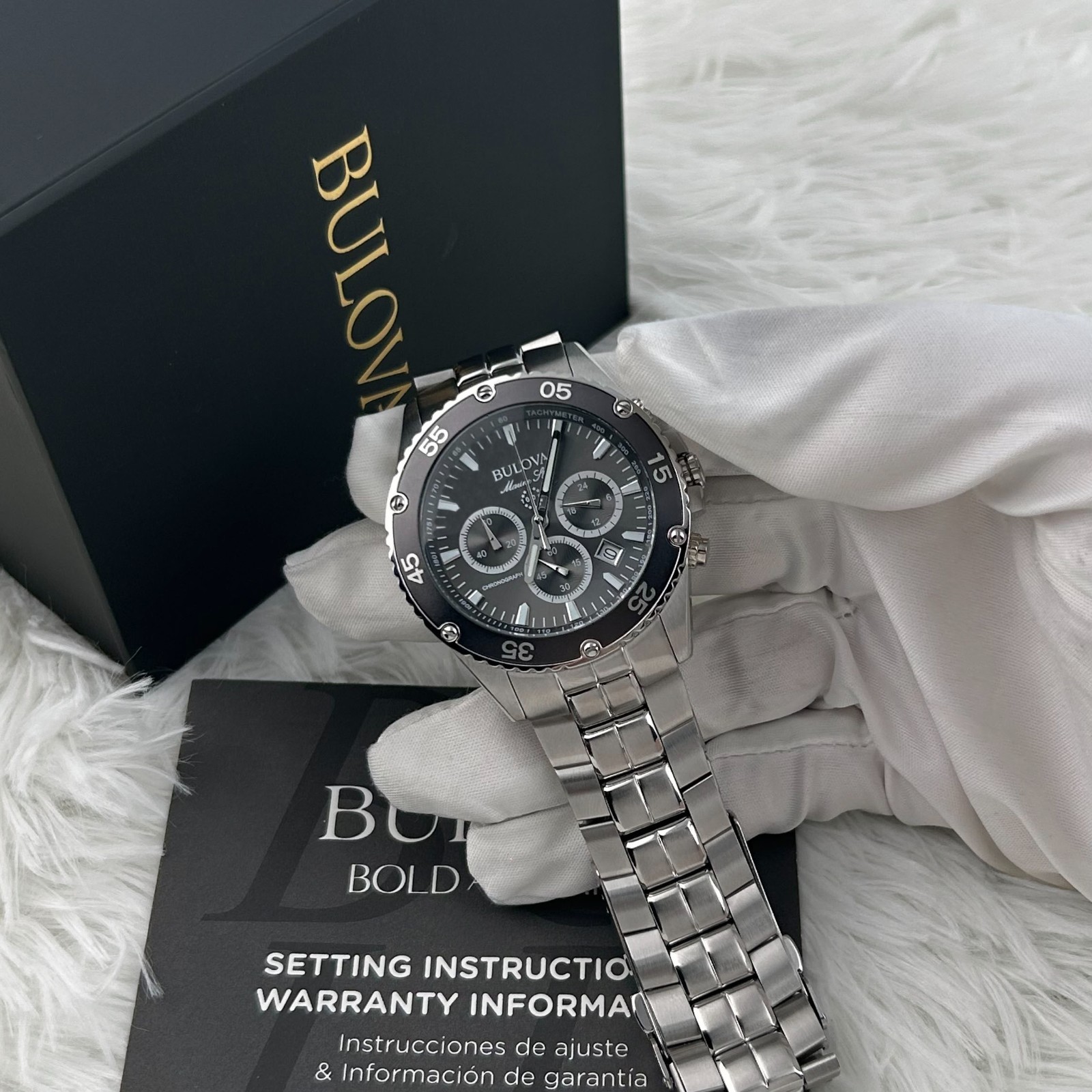Bulova 98B401 Classic Marine Star Black Grey Dial Chronograph Men’s Quartz Watch
