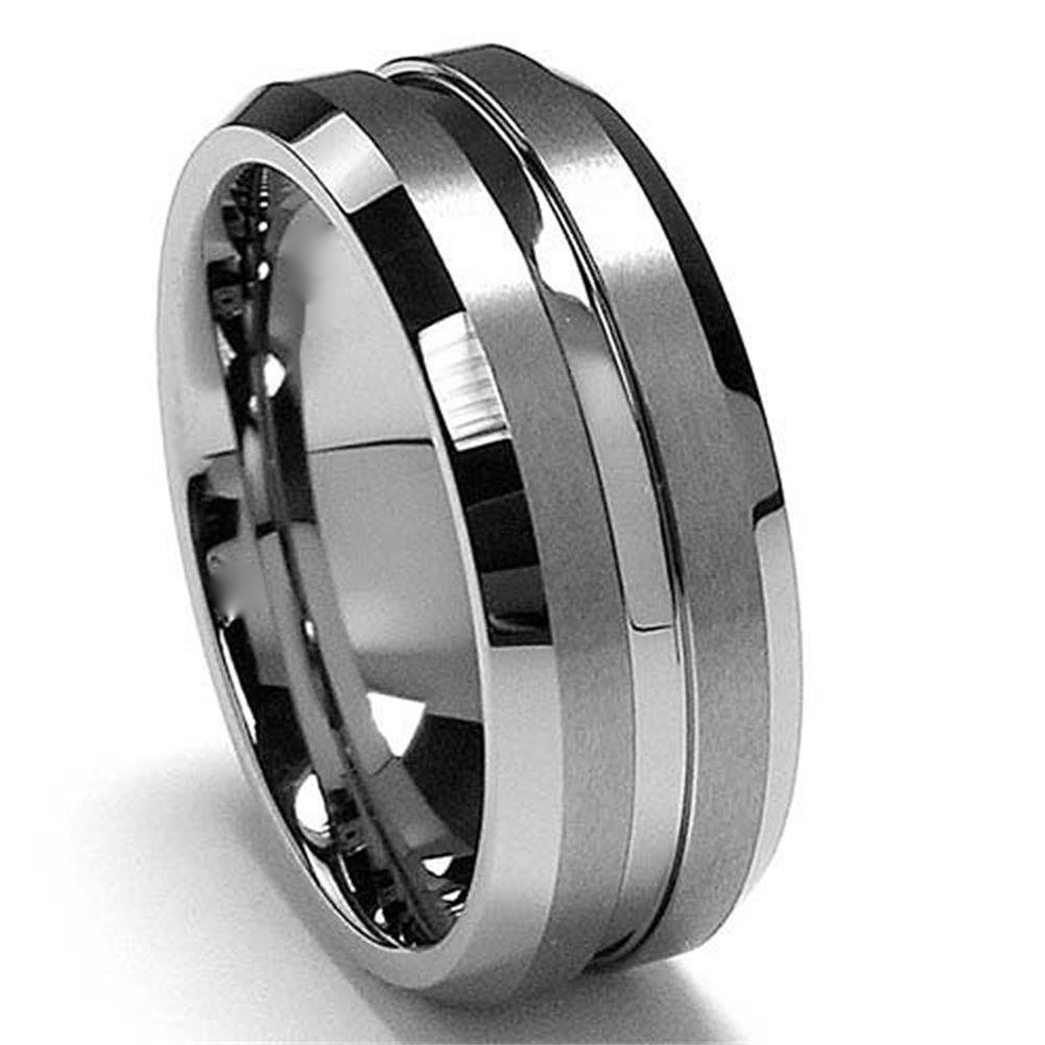 Men’s Classic Tungsten Wedding Ring, 8mm Comfort Fit Band Brushed Groove Design